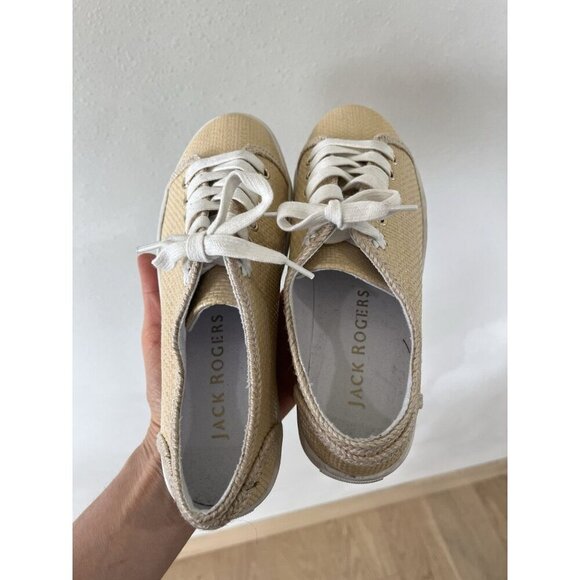 Jack Rogers Women's Size 7 7b Gold Beige Tan Lace Up Casual Shoes Flats Sneakers - Picture 5 of 6